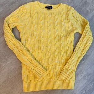 Lands' End Women's Yellow and White Marled Drifter Sweater, 100% cotton, Size XS